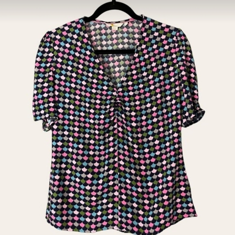 Boden womens short sleeve V-neck viscose colorful blouse size 8